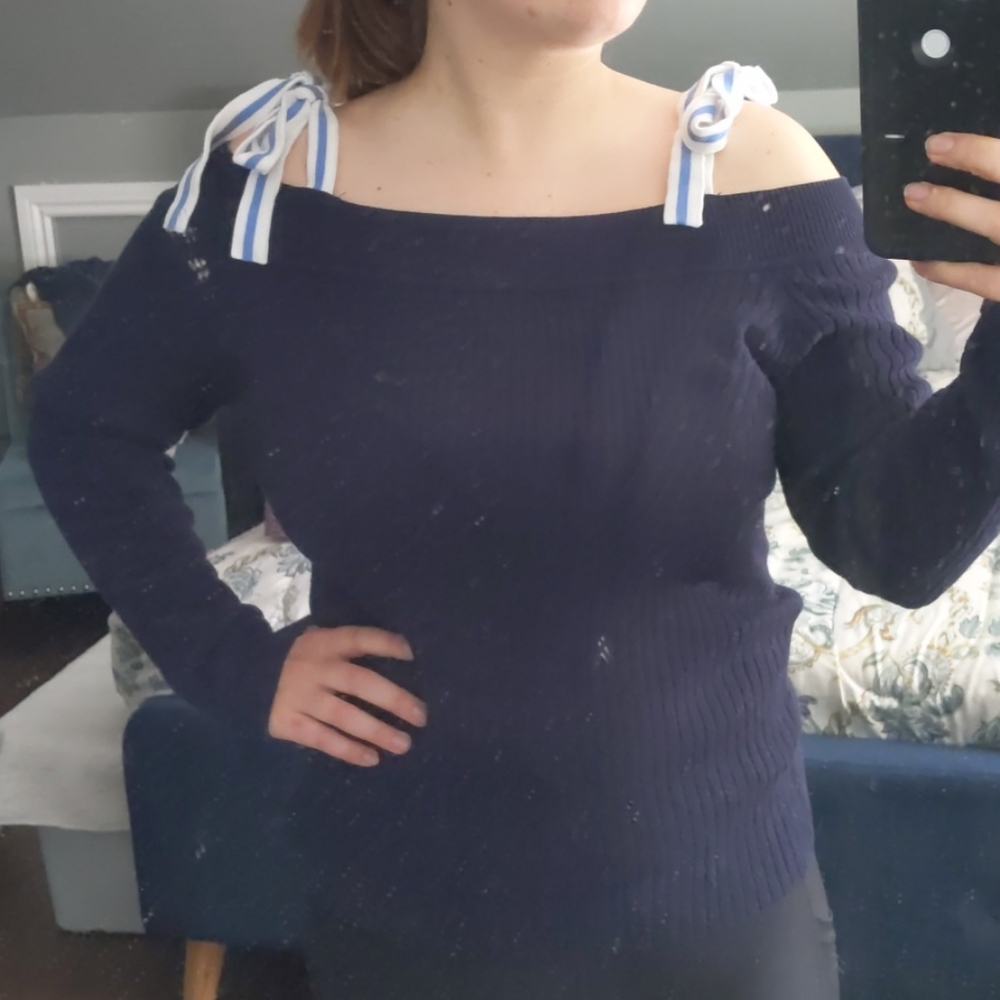 89th & Madison Navy Off the Shoulder Sweater